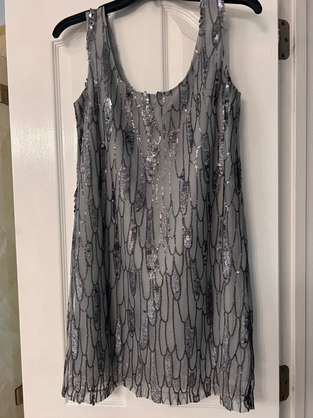 BB Dakota Gray Silver Sequin Scoop Neck Mini Dress